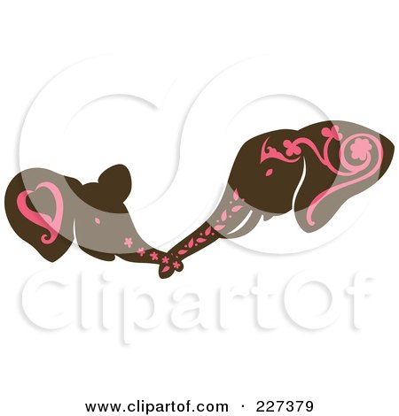 Royalty-Free (RF) Clipart Illustration of a Brown Elephant Mom And Baby With Pink Designs by Cherie Reve