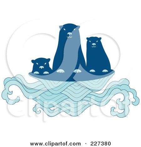 Royalty-Free (RF) Clipart Illustration of a Cute Sea Otter Family Above Waves by Cherie Reve