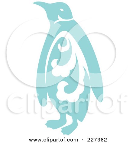 Royalty-Free (RF) Clipart Illustration of a Blue Vintage Style Penguin With Swirls by Cherie Reve