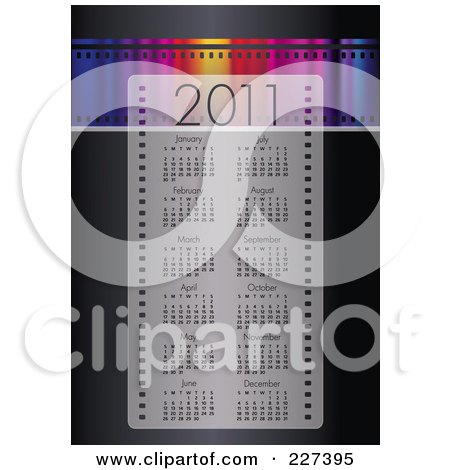 Royalty-Free (RF) Clipart Illustration of a 2011 Year Calendar Over Black With A Colorful Border On Top by Eugene