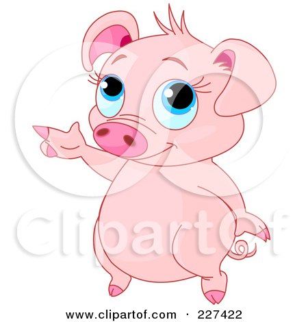 Royalty-Free (RF) Clipart Illustration of a Cute Blue Eyed Pig Standing And Pointing by Pushkin
