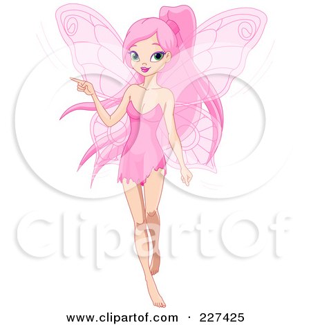 Royalty-Free (RF) Clipart Illustration of a Pretty Pink Haired Fairy Pointing To The Left by Pushkin