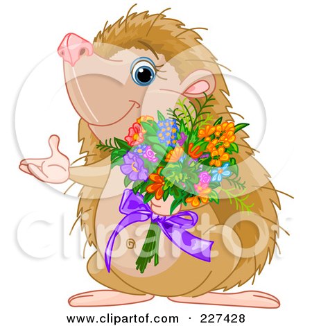 Royalty-Free (RF) Clipart Illustration of a Cute Hedgehog Holding A Bouquet Of Flowers by Pushkin