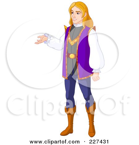 Royalty-Free (RF) Clipart Illustration of a Handsome Blond Prince Standing And Presenting by Pushkin