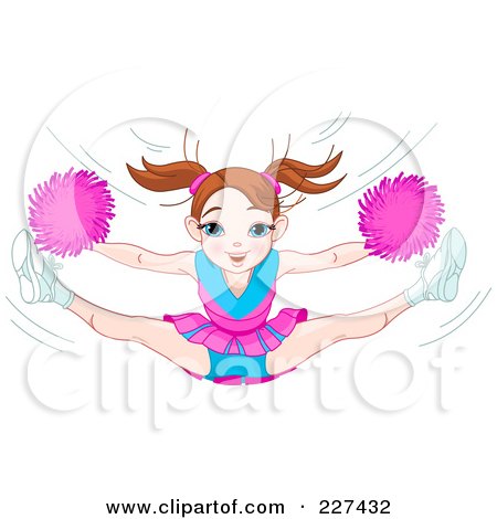 Royalty-Free (RF) Clipart Illustration of a Energetic Brunette Teenage Cheerleader Girl Leaping by Pushkin