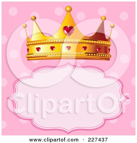 Royalty-Free (RF) Clipart Illustration of a Princess Crown Over A Frame On Polka Dot Pink by Pushkin