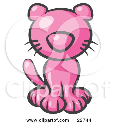 Clipart Illustration of a Cute Pink Kitty Cat Looking Curiously at the Viewer by Leo Blanchette