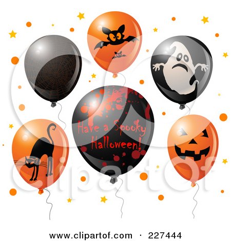 Royalty-Free (RF) Clipart Illustration of a Digital Collage Of Red And Black Halloween Balloons With A Have A Spooky Halloween Greeting by Pushkin