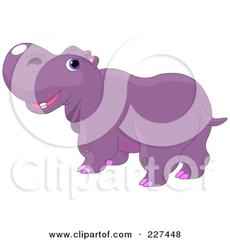 Royalty-Free (RF) Clipart Illustration of a Cute Purple Hippo Looking Back by Pushkin
