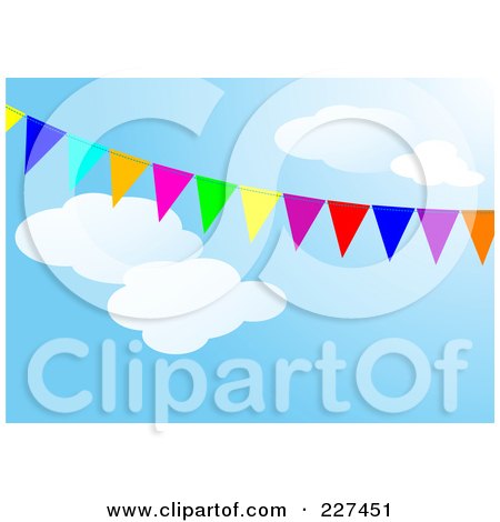 Royalty-Free (RF) Clipart Illustration of a Background Of Colorful Flags Against A Cloudy Blue Sky by Pushkin