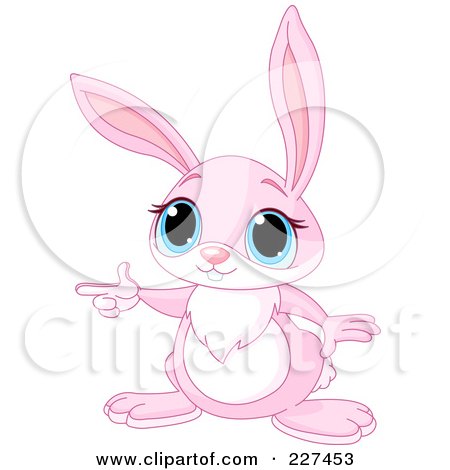Royalty-Free (RF) Clipart Illustration of a Cute Pink Bunny Pointing by Pushkin