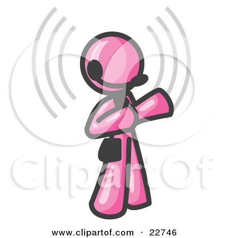 Clipart Illustration of a Pink Customer Service Representative Taking a Call With a Headset in a Call Center by Leo Blanchette