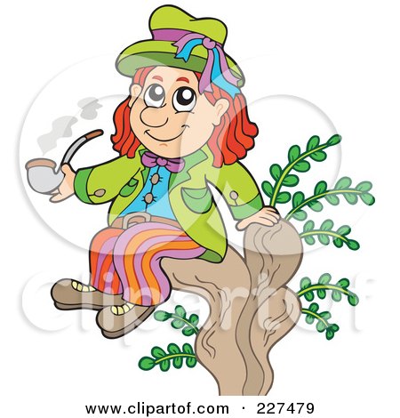 Royalty-Free (RF) Clipart Illustration of a Water Sprite Sitting On A Stump And Smoking A Pipe by visekart