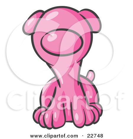 Clipart Illustration of a Cute Pink Puppy Dog Looking Curiously at the Viewer by Leo Blanchette