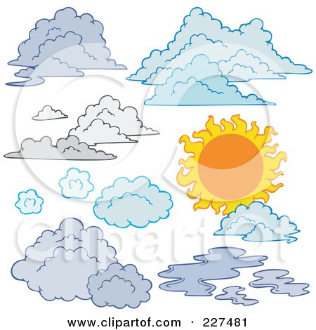 Royalty-Free (RF) Clipart Illustration of a Digital Collage Of Different Types Of Clouds And A Sun by visekart