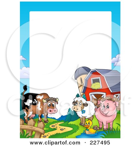 Royalty-Free (RF) Clipart Illustration of a Cow, Duck, Sheep And Pig By A Silo And Barn Border Frame by visekart