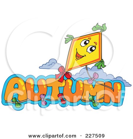 Royalty-Free (RF) Clipart Illustration of a Happy Kite Flying Around The Word AUTUMN by visekart