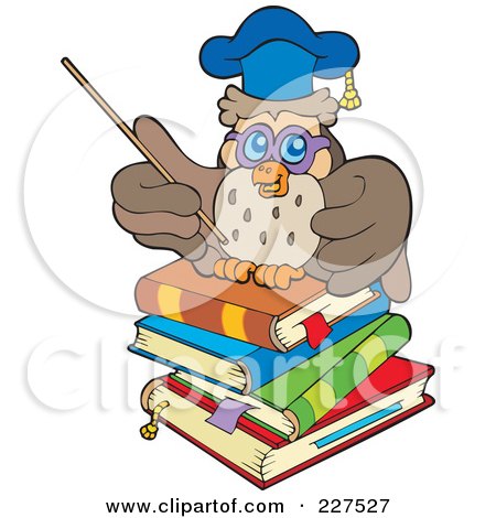 Royalty-Free (RF) Clipart Illustration of a Professor Owl On A Stack Of Books, Using A Pointer by visekart