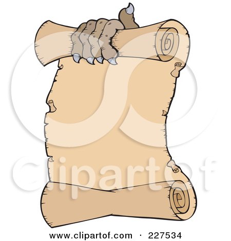 Royalty-Free (RF) Clipart Illustration of a Clawed Monster Hand Holding Parchment Paper, On A White Background by visekart