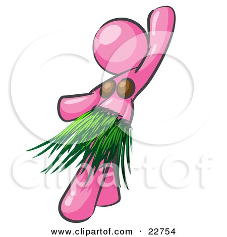 Clipart Illustration of a Pink Hula Dancer Woman In A Grass Skirt And Coconut Shells, Performing At A Luau by Leo Blanchette
