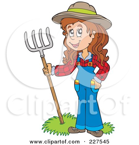 Royalty-Free (RF) Clipart Illustration of a Female Farmer With A Pitchfork by visekart