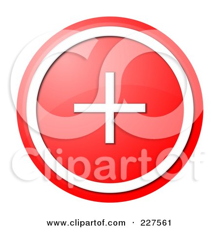 Royalty-Free (RF) Clipart Illustration of a Shiny Round Red And White Plus Button by oboy