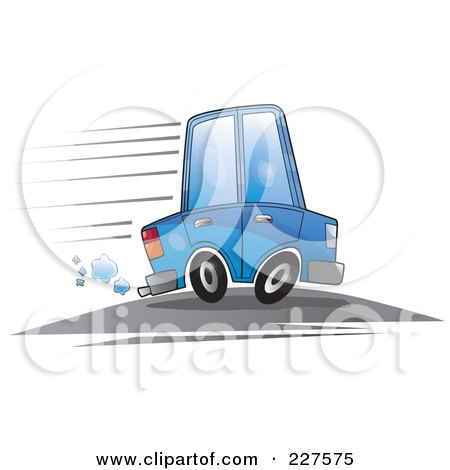 Royalty-Free (RF) Clipart Illustration of a Blue Cartoon Car Speeding by YUHAIZAN YUNUS