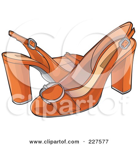 Royalty-Free (RF) Clipart Illustration of a Pair Of Retro Styled Orange High Heels by YUHAIZAN YUNUS
