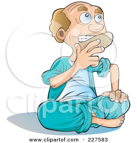 Royalty-Free (RF) Clipart Illustration of a Balding Man Sitting On The Floor And Thinking by YUHAIZAN YUNUS
