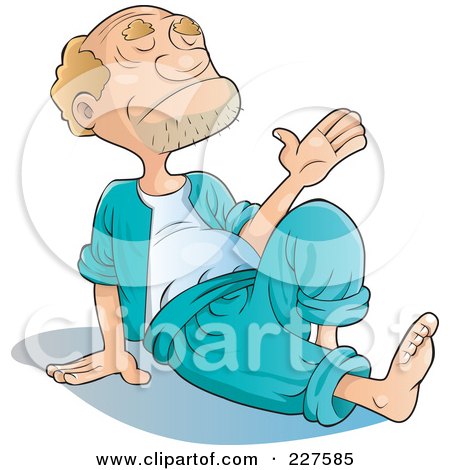 Royalty-Free (RF) Clipart Illustration of a Balding Man Sitting On The Floor And Gesturing by YUHAIZAN YUNUS