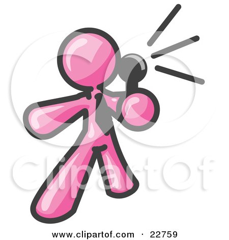 Clipart Illustration of a Pink Man Holding a Megaphone and Making an Announcement by Leo Blanchette