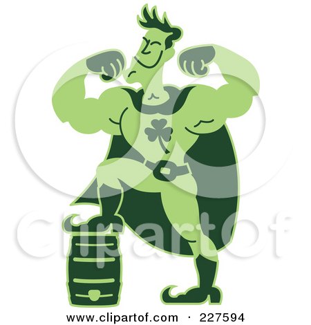 Royalty-Free (RF) Clipart Illustration of a Super Hero Man Powered By Beer, His Foot Up On A Keg by Zooco