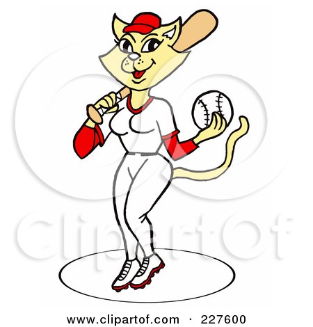 Royalty-Free (RF) Clipart Illustration of an Athletic Female Cat Playing Baseball Or Softball by LaffToon