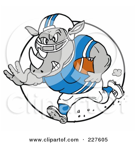 Royalty-Free (RF) Clipart Illustration of an Athletic Rhino Running With A Football In A Circle by LaffToon
