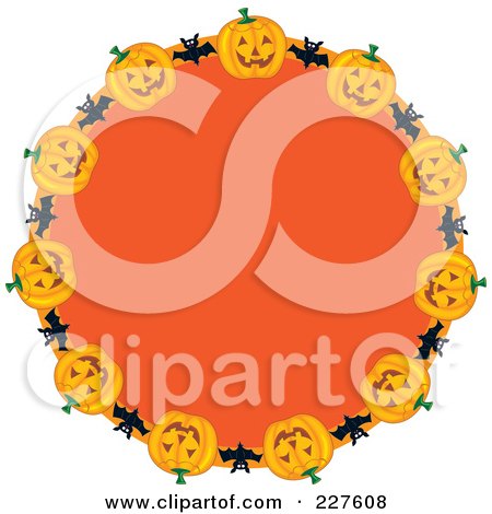 Royalty-Free (RF) Clipart Illustration of a Festive Orange Wreath With Halloween Pumpkins by Maria Bell
