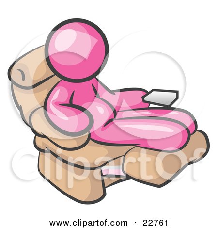 Clipart Illustration of a Chubby And Lazy Pink Man With A Beer Belly, Sitting In A Recliner Chair With His Feet Up by Leo Blanchette