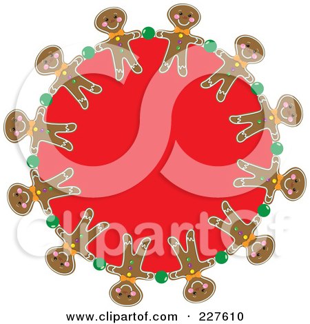 Royalty-Free (RF) Clipart Illustration of a Festive Red Wreath With Christmas Gingerbread Men by Maria Bell