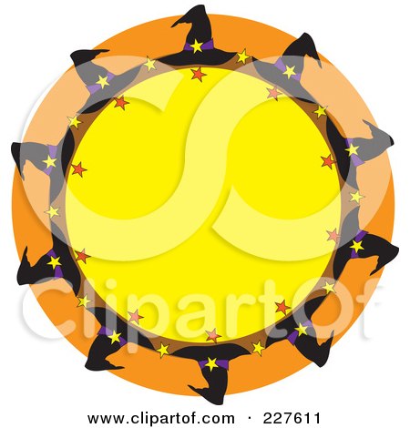 Royalty-Free (RF) Clipart Illustration of a Festive Orange And Yellow Wreath With Witch Hats by Maria Bell