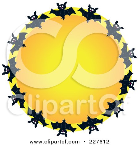 Royalty-Free (RF) Clipart Illustration of a Festive Yellow Wreath With Black Vampire Bats by Maria Bell