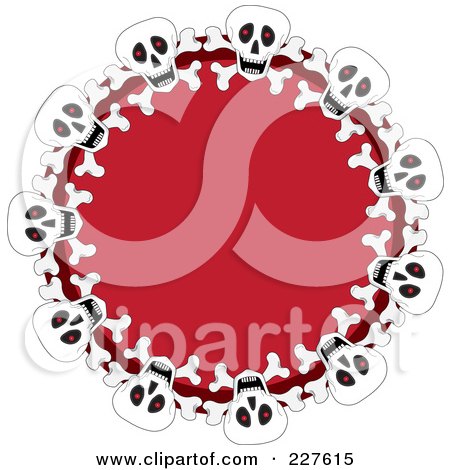 Royalty-Free (RF) Clipart Illustration of a Festive Red Wreath With Halloween Skulls by Maria Bell