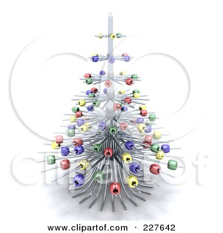 Royalty-Free (RF) Clipart Illustration of a 3d Wire Christmas Tree With Colorful Ornaments by KJ Pargeter