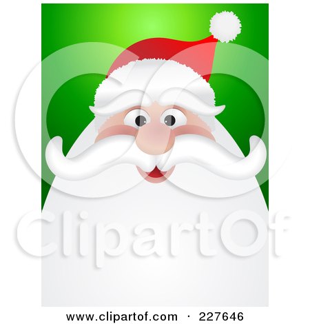 Royalty-Free (RF) Clipart Illustration of a Happy Santa Face Smiling Over Green by KJ Pargeter