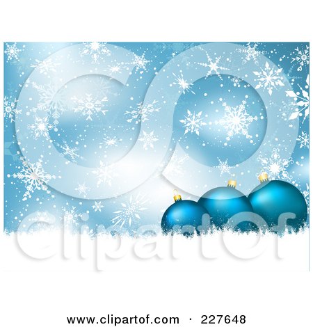 Royalty-Free (RF) Clipart Illustration of a Blue Christmas Background Of Snowy Grunge And Blue Ornaments by KJ Pargeter