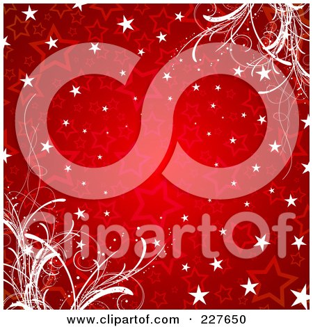 Royalty-Free (RF) Clip Art Illustration of a Red Christmas Background Of Stars And Foliage by KJ Pargeter