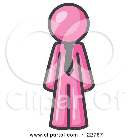 Clipart Illustration of a Pink Business Man Wearing a Tie, Standing With His Arms at His Side by Leo Blanchette