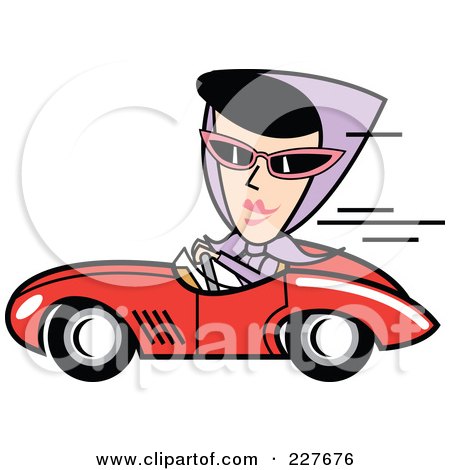 Royalty-Free (RF) Clipart Illustration of a Retro Woman Driving A Convertible Car by Andy Nortnik