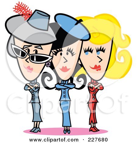 Royalty-Free (RF) Clipart Illustration of a Retro Granny And Two Women With Their Arms Crossed by Andy Nortnik