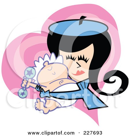 Royalty-Free (RF) Clipart Illustration of a Retro Woman Mom Hugging Her Baby Over A Heart by Andy Nortnik