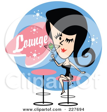 Royalty-Free (RF) Clipart Illustration of a Retro Woman Drinking A Cocktail In A Lounge by Andy Nortnik