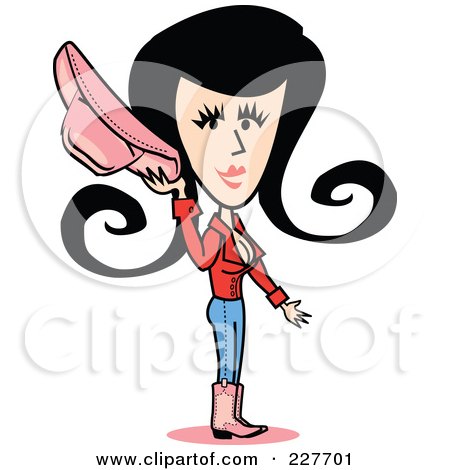Royalty-Free (RF) Clipart Illustration of a Retro Cowgirl Woman Standing And Holding Her Hat by Andy Nortnik